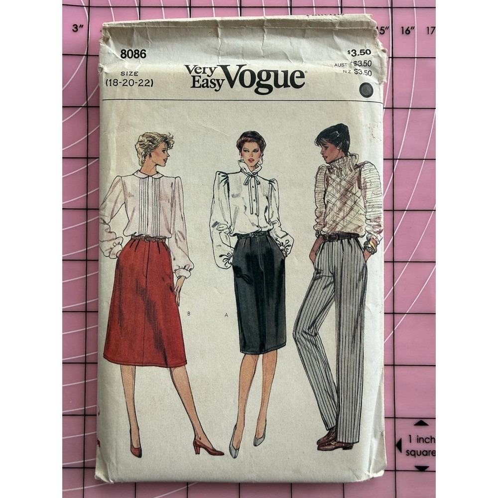 Very Easy Vogue Pattern 8086 Misses' Straight Or A-Line Skirt, Pants Sz 18-22 UC